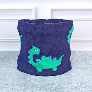 2pcs Blue Green Face Dino themed Beanie Winter Cap with matching Neck Cuff style Muffler for Kids - Winter Wear