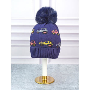 2pcs Blue Red Cars themed Beanie Winter Cap with matching Neck Cuff style Muffler for Kids, 5 - 10 Years - 5 - 10 Years Winter Wear