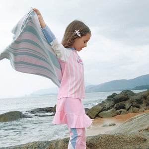 2pcs Bold Pink Stripes Swimsuit for Girls with UPF 50+. with Free Washbag - 4 - 5 Years Swim