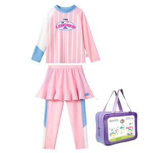 2pcs Bold Pink Stripes Swimsuit for Girls with UPF 50+. with Free Washbag - 4 - 5 Years Swim