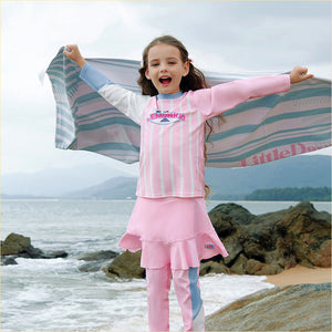 2pcs Bold Pink Stripes Swimsuit for Girls with UPF 50+. with Free Washbag - 4 - 5 Years Swim