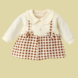 2pcs Brown Checks Long Frock style Top with matching full Pants - 12 - 18 Months Kids Clothing