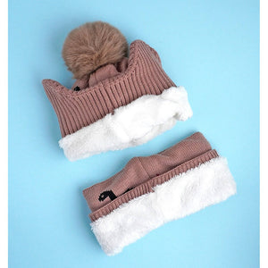 2pcs Brown Dino themed Beanie Winter Cap with matching Neck Cuff style Muffler for Kids, 5 - 15 Years - 5 - 15 Years Winter Wear