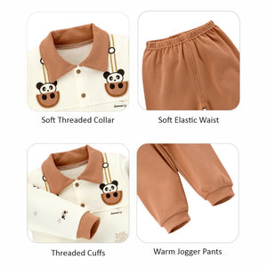 2pcs Brown Panda full sleeves shirt with matching Pants for Toddlers - 12 - 18 Months Kids Clothing