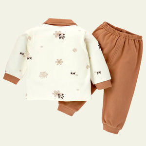 2pcs Brown Panda full sleeves shirt with matching Pants for Toddlers - 12 - 18 Months Kids Clothing
