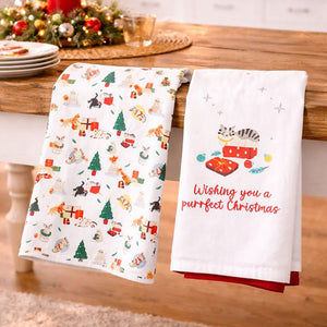 2pcs Christmas Printed Kitchen Napkin Set , Big Size Festive Table & Kitchen Napkins Xmas Home Décor - Christmas
