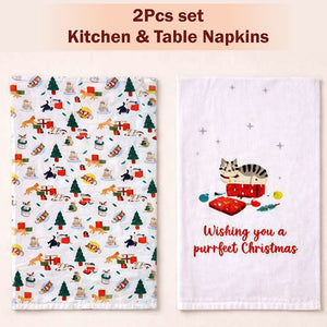 2pcs Christmas Printed Kitchen Napkin Set , Big Size Festive Table & Kitchen Napkins Xmas Home Décor - Christmas