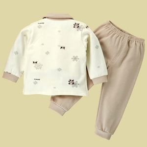 2pcs Cream Panda full sleeves shirt with matching Pants for Toddlers - 12 - 18 Months Kids Clothing