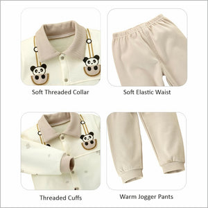 2pcs Cream Panda full sleeves shirt with matching Pants for Toddlers - 12 - 18 Months Kids Clothing
