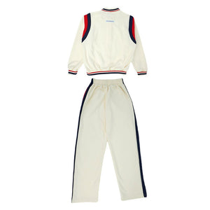 2Pcs Cream With Red And Navy Varsity Style Jacket With Matching Pants For Kids & Tweens - 5 - 6 Years Kids Clothing