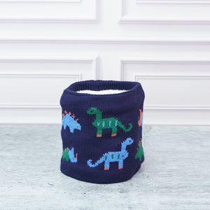 2pcs Dark Navy Dino themed Beanie Winter Cap with matching Neck Cuff style Muffler for Kids, 5 - 15 Years - 5 - 15 Years Winter Wear
