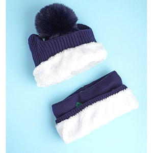 2pcs Dark Navy Dino themed Beanie Winter Cap with matching Neck Cuff style Muffler for Kids, 5 - 15 Years - 5 - 15 Years Winter Wear