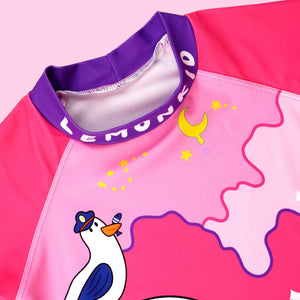 2pcs Dark Pink Unicorn Moon,Kids UPF 50+ Swimwear with matching Swim Cap&Free Washbag - 4 - 5 Years Swim