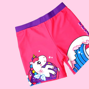 2pcs Dark Pink Unicorn Moon,Kids UPF 50+ Swimwear with matching Swim Cap&Free Washbag - 4 - 5 Years Swim