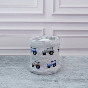 2pcs Grey Cars themed Beanie Winter Cap with matching Neck Cuff style Muffler for Kids, 5 - 10 Years - 5 - 10 Years Winter Wear