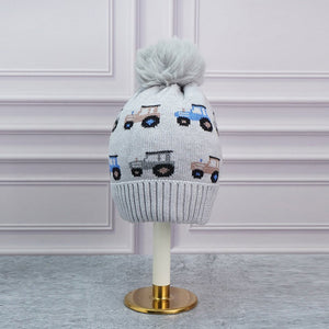2pcs Grey Cars themed Beanie Winter Cap with matching Neck Cuff style Muffler for Kids, 5 - 10 Years - 5 - 10 Years Winter Wear
