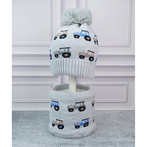 2pcs Grey Cars themed Beanie Winter Cap with matching Neck Cuff style Muffler for Kids, 5 - 10 Years - 5 - 10 Years Winter Wear