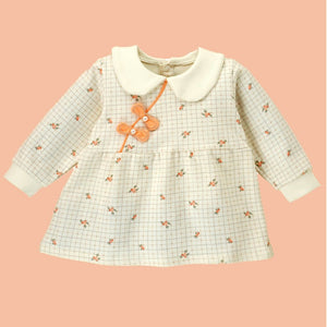 2pcs Light Peach Little Florals and Bows Long Frock style Top with matching full Pants - 12 - 18 Months Kids Clothing