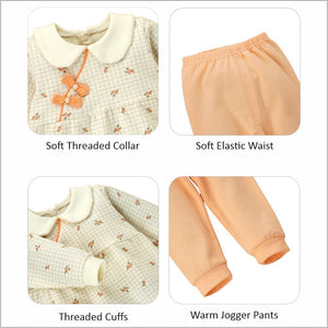 2pcs Light Peach Little Florals and Bows Long Frock style Top with matching full Pants - 12 - 18 Months Kids Clothing