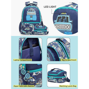 2pcs Monster Truck School Backpack & matching Lunchbag for Kids, 5yrs - 10 yrs - 5 - 10 Years Back To School