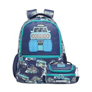 2pcs Monster Truck School Backpack & matching Lunchbag for Kids, 5yrs - 10 yrs - 5 - 10 Years Back To School