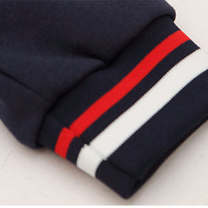 2Pcs Navy With Red And Cream Varsity Style Jacket With Matching Pants For Kids & Tweens - 5 - 6 Years Kids Clothing