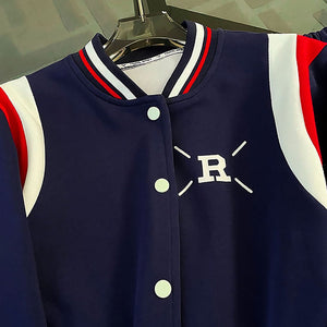 2Pcs Navy With Red And Cream Varsity Style Jacket With Matching Pants For Kids & Tweens - 5 - 6 Years Kids Clothing