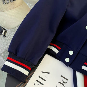 2Pcs Navy With Red And Cream Varsity Style Jacket With Matching Pants For Kids & Tweens - 5 - 6 Years Kids Clothing
