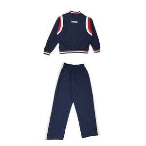 2Pcs Navy With Red And Cream Varsity Style Jacket With Matching Pants For Kids & Tweens - 5 - 6 Years Kids Clothing