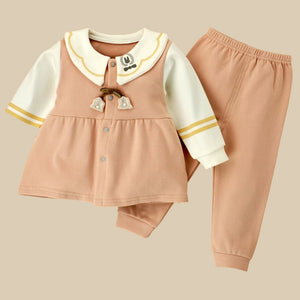 2pcs Peach Scalloped Long Frock style Top with matching full Pants - 12 - 18 Months Kids Clothing
