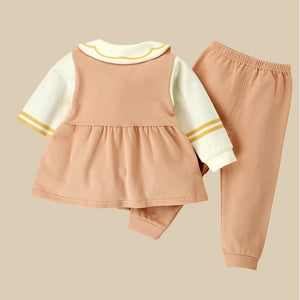 2pcs Peach Scalloped Long Frock style Top with matching full Pants - 12 - 18 Months Kids Clothing