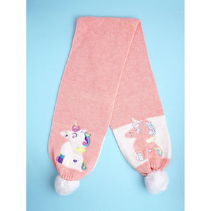 2pcs Peach Unicorn themed Beanie Winter Cap with matching Long style Neck Muffler for Kids, 4 - 10 Years - Winter Wear