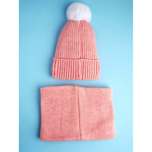 2pcs Peach Unicorn themed Beanie Winter Cap with matching Neck Cuff style Muffler for Kids, 4 - 10 Years - 4 - 10 Years Winter Wear