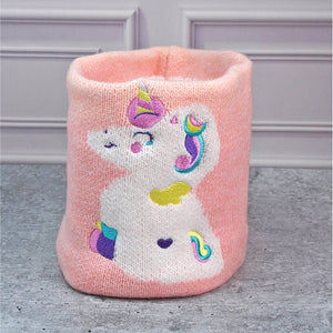 2pcs Peach Unicorn themed Beanie Winter Cap with matching Neck Cuff style Muffler for Kids, 4 - 10 Years - 4 - 10 Years Winter Wear