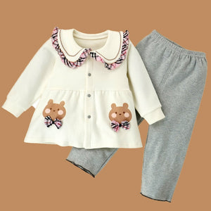 2pcs Pink Black Checks Long Frock style Top with matching full Pants - 12 - 18 Months Kids Clothing