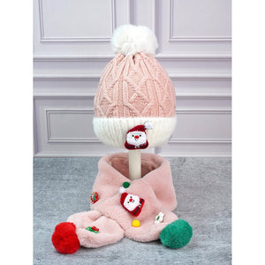 2pcs Pink Santa Christmas themed Winter Cap Beanie with matching Long style Neck Muffler for Kids, 3 - 10 Years - 3 - 10 Years Winter Wear