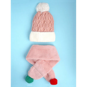 2pcs Pink Santa Christmas themed Winter Cap Beanie with matching Long style Neck Muffler for Kids, 3 - 10 Years - 3 - 10 Years Winter Wear