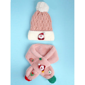 2pcs Pink Santa Christmas themed Winter Cap Beanie with matching Long style Neck Muffler for Kids, 3 - 10 Years - 3 - 10 Years Winter Wear