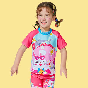 2pcs Pink Starry Rabbit,Kids UPF 50+ Swimwear with matching Swim Cap&Free Washbag - 5 - 6 Years Swim