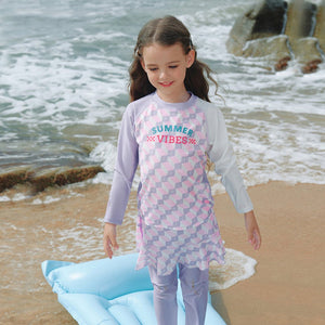 2pcs Purple Checkered Swimsuit for Girls with UPF 50+ with Free Washbag - 4 - 5 Years Swim