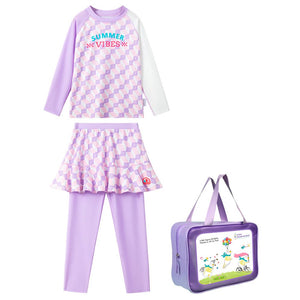 2pcs Purple Checkered Swimsuit for Girls with UPF 50+ with Free Washbag - 4 - 5 Years Swim