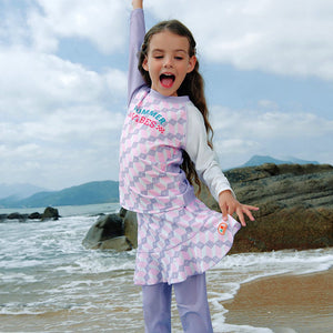 2pcs Purple Checkered Swimsuit for Girls with UPF 50+ with Free Washbag - 4 - 5 Years Swim