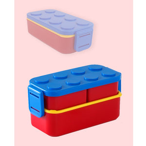 2Pcs Rectangle Blue Lego Lid Bpa Free Plastic Kids Lunch Box Plus Cup Bottle For Kids - Back To School