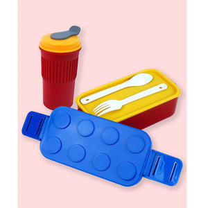2Pcs Rectangle Blue Lego Lid Bpa Free Plastic Kids Lunch Box Plus Cup Bottle For Kids - Back To School