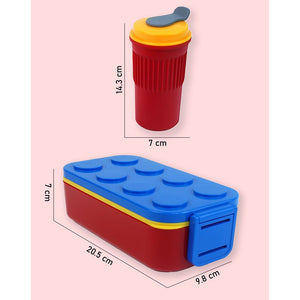 2Pcs Rectangle Blue Lego Lid Bpa Free Plastic Kids Lunch Box Plus Cup Bottle For Kids - Back To School