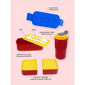 2Pcs Rectangle Blue Lego Lid Bpa Free Plastic Kids Lunch Box Plus Cup Bottle For Kids - Back To School