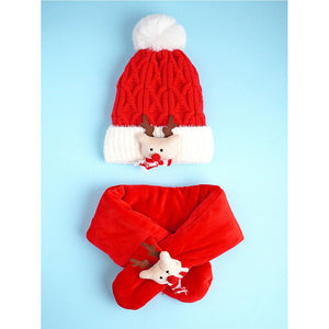 2pcs Red Nose Reindeer themed Winter Cap Beanie with matching Long style Neck Muffler for Kids, 3 - 10 Years - 3 - 10 Years Winter Wear