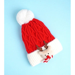 2pcs Red Nose Reindeer themed Winter Cap Beanie with matching Long style Neck Muffler for Kids, 3 - 10 Years - 3 - 10 Years Winter Wear