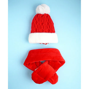 2pcs Red Nose Reindeer themed Winter Cap Beanie with matching Long style Neck Muffler for Kids, 3 - 10 Years - 3 - 10 Years Winter Wear