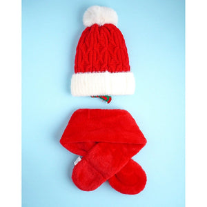 2pcs Red Reindeer themed Winter Cap Beanie with matching Long style Neck Muffler for Kids, 3 - 10 Years - 3 - 10 Years Winter Wear